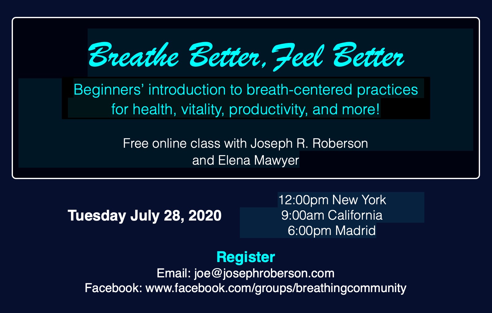 Breath Better, Feel Better! FREE CLASS
